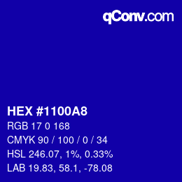 Color code: HEX #1100A8 | qconv.com