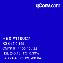 颜色代码: HEX #1100C7 | qconv.com