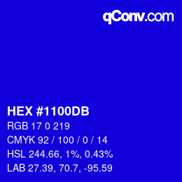 Color code: HEX #1100DB | qconv.com