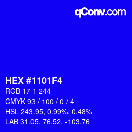 Farbcode: HEX #1101F4 | qconv.com