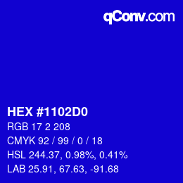 颜色代码: HEX #1102D0 | qconv.com