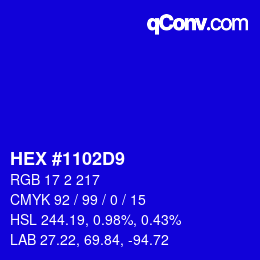 Color code: HEX #1102D9 | qconv.com
