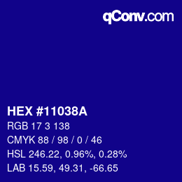 カラーコード: HEX #11038A | qconv.com