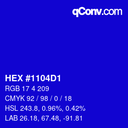 Farbcode: HEX #1104D1 | qconv.com
