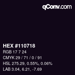 Farbcode: HEX #110718 | qconv.com