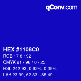Color code: HEX #1108C0 | qconv.com