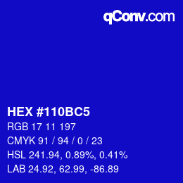 カラーコード: HEX #110BC5 | qconv.com