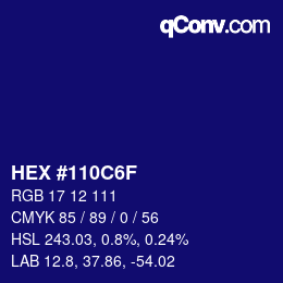 颜色代码: HEX #110C6F | qconv.com