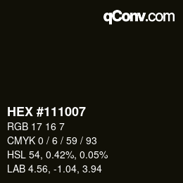 カラーコード: HEX #111007 | qconv.com