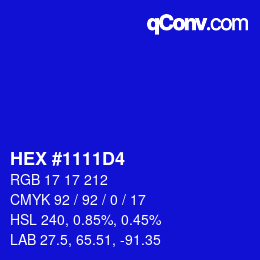 カラーコード: HEX #1111D4 | qconv.com