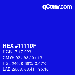 Color code: HEX #1111DF | qconv.com