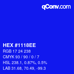 Color code: HEX #1118EE | qconv.com