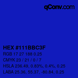 Farbcode: HEX #111BBC3F | qconv.com