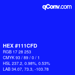 Color code: HEX #111CFD | qconv.com
