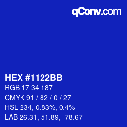 Color code: HEX #1122BB | qconv.com
