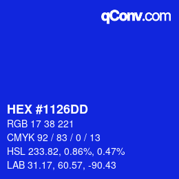 Color code: HEX #1126DD | qconv.com