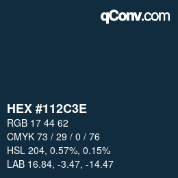 Color code: HEX #112C3E | qconv.com