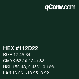 カラーコード: HEX #112D22 | qconv.com