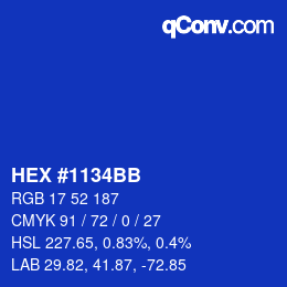 Color code: HEX #1134BB | qconv.com