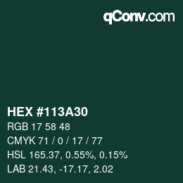 カラーコード: HEX #113A30 | qconv.com