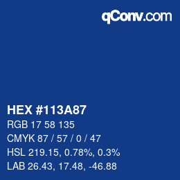 カラーコード: HEX #113A87 | qconv.com