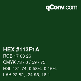 Color code: HEX #113F1A | qconv.com