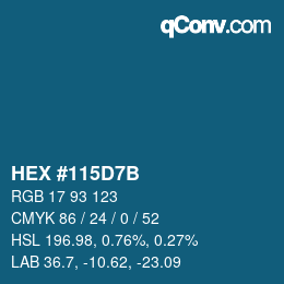 カラーコード: HEX #115D7B | qconv.com