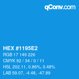 カラーコード: HEX #1195E2 | qconv.com