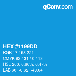 Farbcode: HEX #1199DD | qconv.com