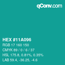 カラーコード: HEX #11A096 | qconv.com