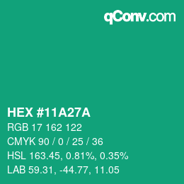 カラーコード: HEX #11A27A | qconv.com
