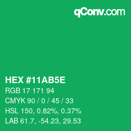 Farbcode: HEX #11AB5E | qconv.com
