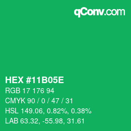 カラーコード: HEX #11B05E | qconv.com