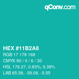 颜色代码: HEX #11B2A8 | qconv.com