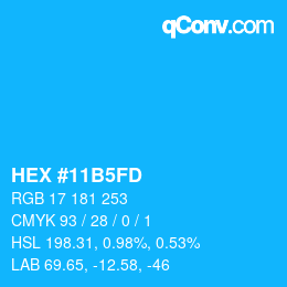 颜色代码: HEX #11B5FD | qconv.com