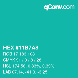 カラーコード: HEX #11B7A8 | qconv.com