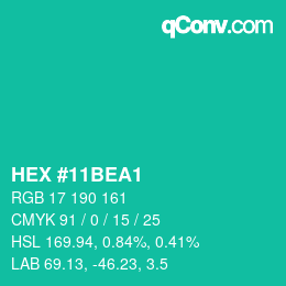 カラーコード: HEX #11BEA1 | qconv.com