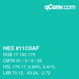 Color code: HEX #11C0AF | qconv.com