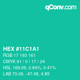Code couleur: HEX #11C1A1 | qconv.com