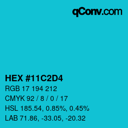 カラーコード: HEX #11C2D4 | qconv.com