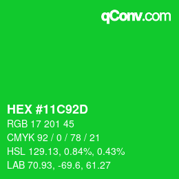 Color code: HEX #11C92D | qconv.com