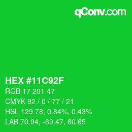 Color code: HEX #11C92F | qconv.com