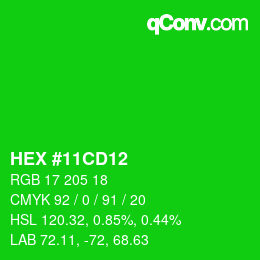 颜色代码: HEX #11CD12 | qconv.com
