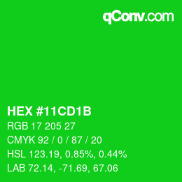 Farbcode: HEX #11CD1B | qconv.com