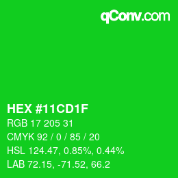 颜色代码: HEX #11CD1F | qconv.com