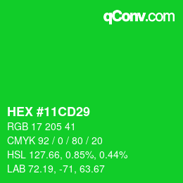 Code couleur: HEX #11CD29 | qconv.com