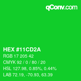 颜色代码: HEX #11CD2A | qconv.com