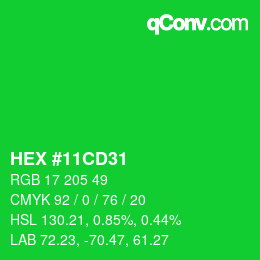 Code couleur: HEX #11CD31 | qconv.com