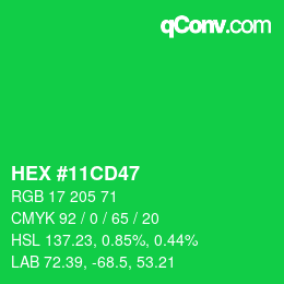 Code couleur: HEX #11CD47 | qconv.com