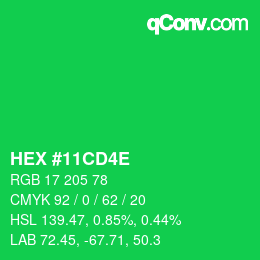 颜色代码: HEX #11CD4E | qconv.com